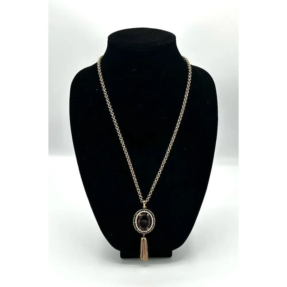 Avon Vintage Gold-Tone Purple Pendant Necklace w/ Tassel 30